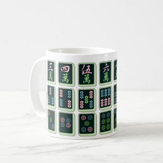 Lucky Blue Eight Wheel Mahjong Tile Koffiemok (Voorkant links)