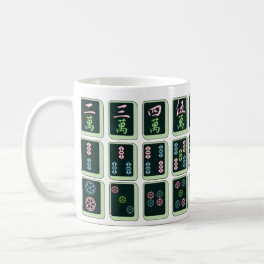 Lucky Blue Eight Wheel Mahjong Tile Koffiemok (Links)