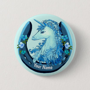 Lucky Blue Unicorn pinknop Ronde Button 5,7 Cm
