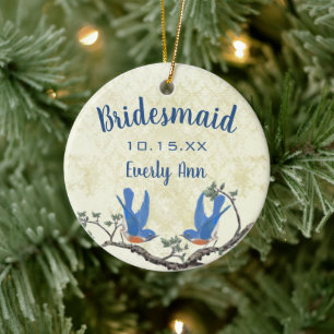 Lucky Bluebird Floral  Lovebird Bridesmaid Keramisch Ornament