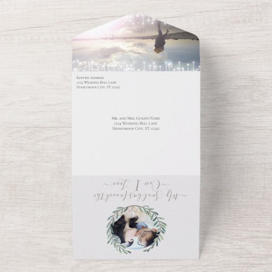 Lucky Bluebird Secret Forest Garden Weddenschap All In One Uitnodiging (Buitenkant)