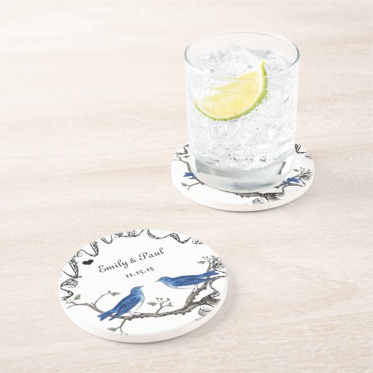 Lucky Bluebirds Tortelduifjes Onderzetters (Zijkant)