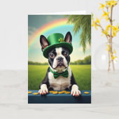 Lucky Boston Terrier Day Card Kaart (Gele Bloem)