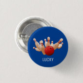 Lucky bowling op blauw ronde button 3,2 cm (Voorkant /achterkant)