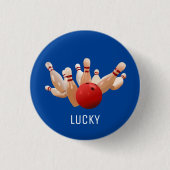 Lucky bowling op blauw ronde button 3,2 cm (Voorkant)