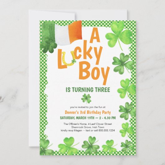 Lucky Boy Shamrock en Hoefijzer Birthday Party Kaart (Voorkant)