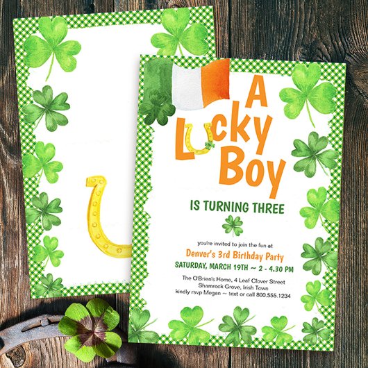 Lucky Boy Shamrock en Hoefijzer Birthday Party Kaart