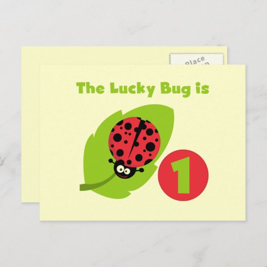 Lucky Bug 1e verjaardag T-shirts en geschenken Briefkaart (Voorkant / Achterkant)