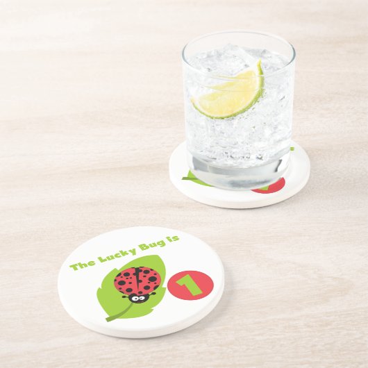 Lucky Bug 1e verjaardag T-shirts en geschenken Zandsteen Onderzetter (Zijkant)