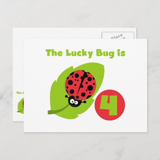 Lucky Bug 4e verjaardag T-shirts en geschenken Briefkaart (Voorkant / Achterkant)