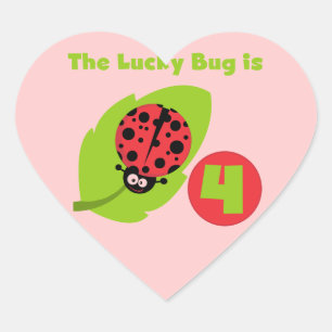 Lucky Bug 4e verjaardag T-shirts en geschenken Hart Sticker