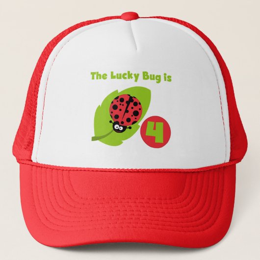 Lucky Bug 4e verjaardag T-shirts en geschenken Trucker Pet (Voorkant)