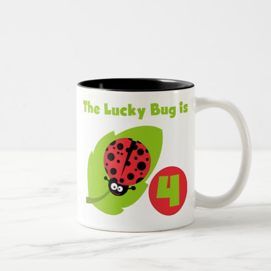 Lucky Bug 4e verjaardag T-shirts en geschenken Tweekleurige Koffiemok (Rechts)