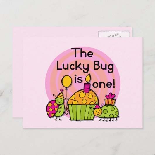 Lucky Bug Cupcake 1st Birthday Tshirts en Gifts Briefkaart (Voorkant / Achterkant)