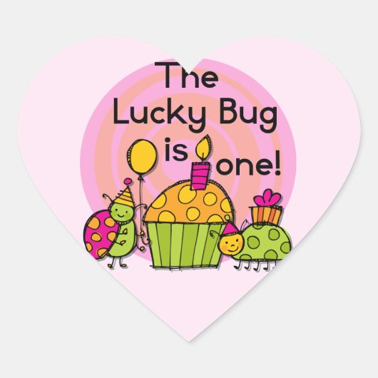 Lucky Bug Cupcake 1st Birthday Tshirts en Gifts Hart Sticker (Voorkant)