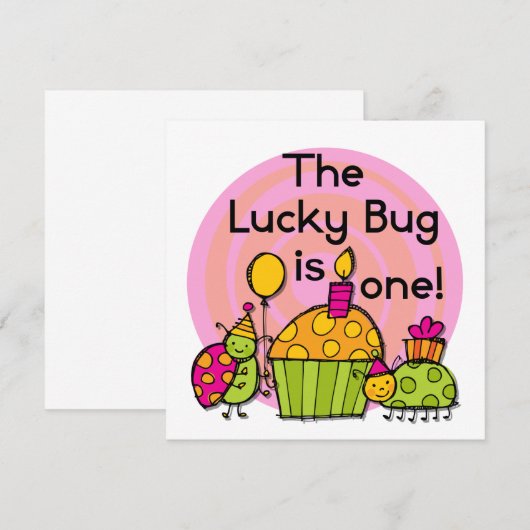 Lucky Bug Cupcake 1st Birthday Tshirts en Gifts Kaart (Voorkant / Achterkant)