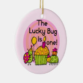 Lucky Bug Cupcake 1st Birthday Tshirts en Gifts Keramisch Ornament (Rechts)