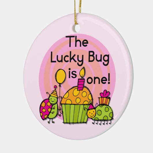Lucky Bug Cupcake 1st Birthday Tshirts en Gifts Keramisch Ornament (Links)