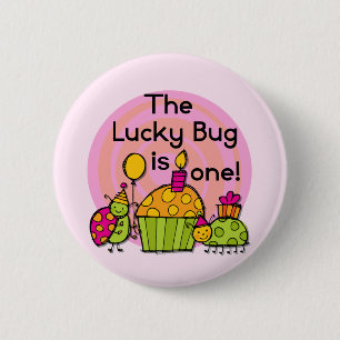Lucky Bug Cupcake 1st Birthday Tshirts en Gifts Ronde Button 5,7 Cm