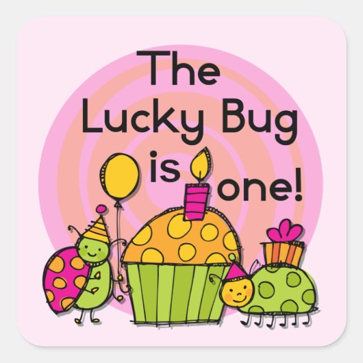 Lucky Bug Cupcake 1st Birthday Tshirts en Gifts Vierkante Sticker (Voorkant)
