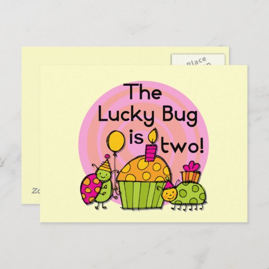 Lucky Bug Cupcake 2e Verjaardag T-shirts en gesche Briefkaart (Voorkant / Achterkant)