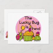 Lucky Bug Cupcake 2e Verjaardag T-shirts en gesche Briefkaart (Voorkant / Achterkant)