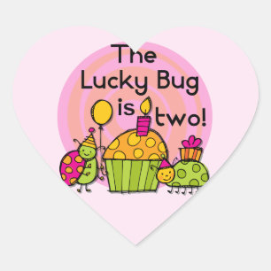 Lucky Bug Cupcake 2e Verjaardag T-shirts en gesche Hart Sticker
