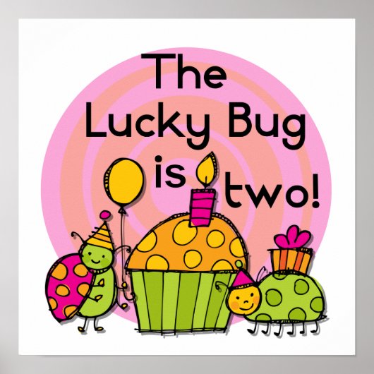 Lucky Bug Cupcake 2e Verjaardag T-shirts en gesche Poster (Voorkant)
