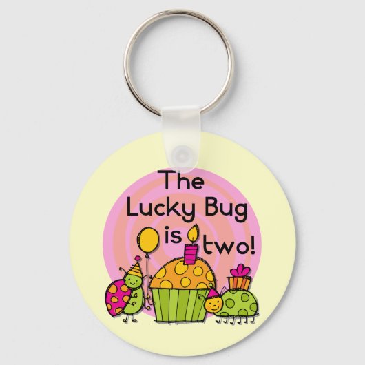Lucky Bug Cupcake 2e Verjaardag T-shirts en gesche Sleutelhanger (Voorkant)