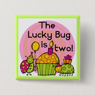 Lucky Bug Cupcake 2e Verjaardag T-shirts en gesche Vierkante Button 5,1 Cm