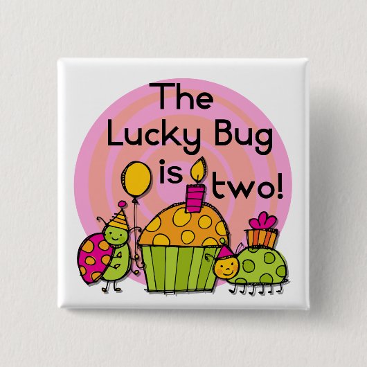 Lucky Bug Cupcake 2e Verjaardag T-shirts en gesche Vierkante Button 5,1 Cm (Voorkant)