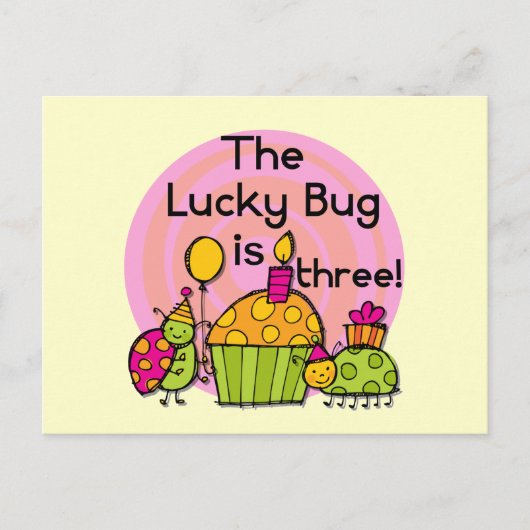 Lucky Bug Cupcake 3e Verjaardag Tshirts en geschen Briefkaart (Voorkant)