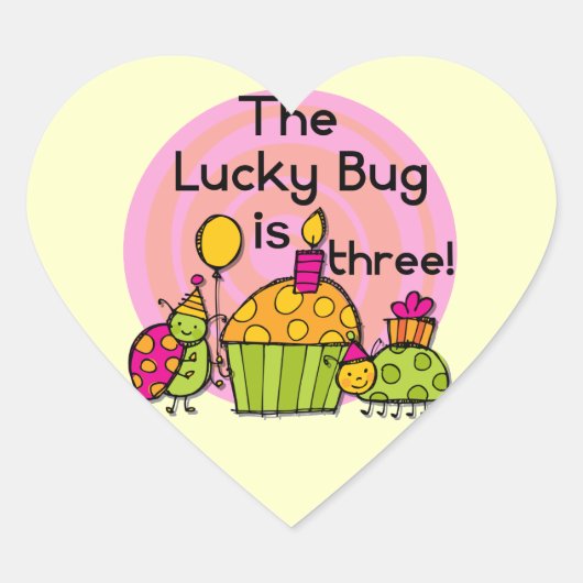 Lucky Bug Cupcake 3e Verjaardag Tshirts en geschen Hart Sticker (Voorkant)