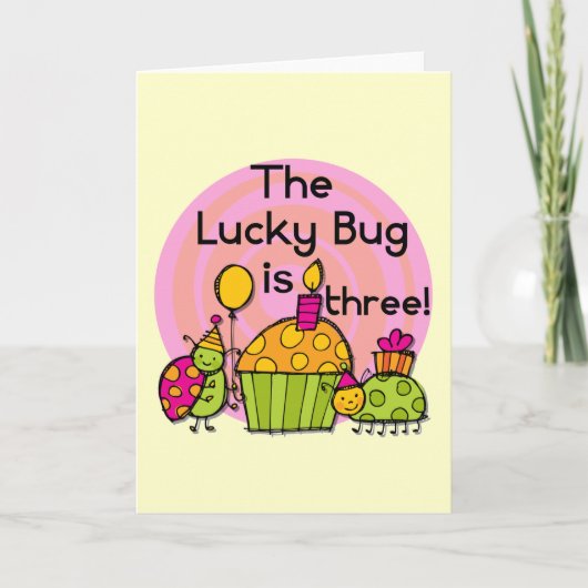 Lucky Bug Cupcake 3e Verjaardag Tshirts en geschen Kaart (Voorkant)