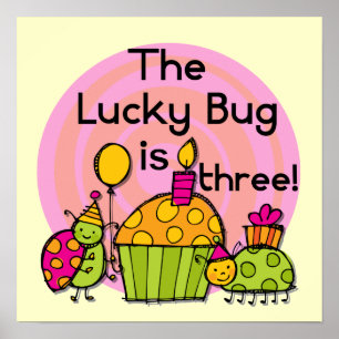 Lucky Bug Cupcake 3e Verjaardag Tshirts en geschen Poster