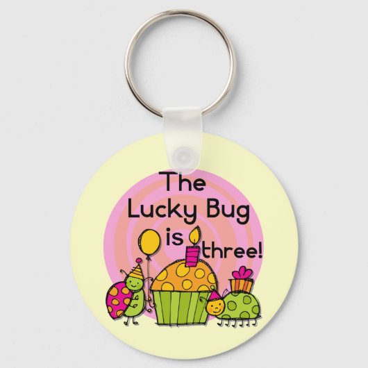 Lucky Bug Cupcake 3e Verjaardag Tshirts en geschen Sleutelhanger (Voorkant)