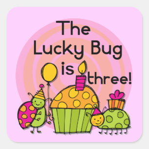 Lucky Bug Cupcake 3e Verjaardag Tshirts en geschen Vierkante Sticker
