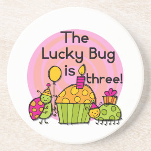 Lucky Bug Cupcake 3e Verjaardag Tshirts en geschen Zandsteen Onderzetter