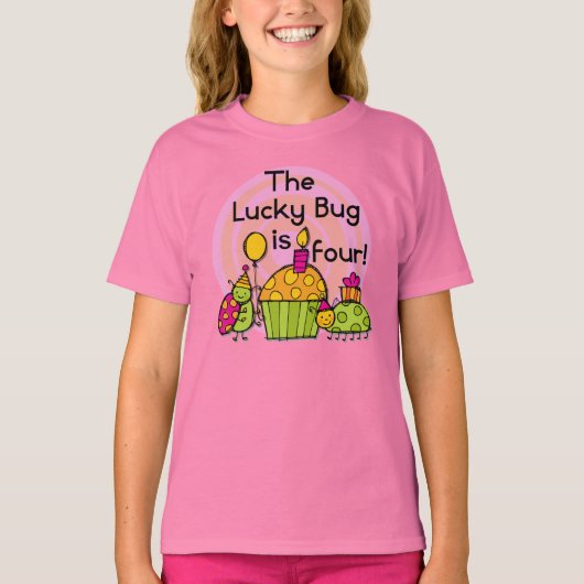 Lucky Bug Cupcake 4e verjaardag T-shirts en gesche (Voorkant)