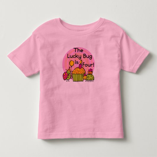 Lucky Bug Cupcake 4e verjaardag T-shirts en gesche (Voorkant)
