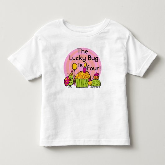 Lucky Bug Cupcake 4e verjaardag T-shirts en gesche (Voorkant)