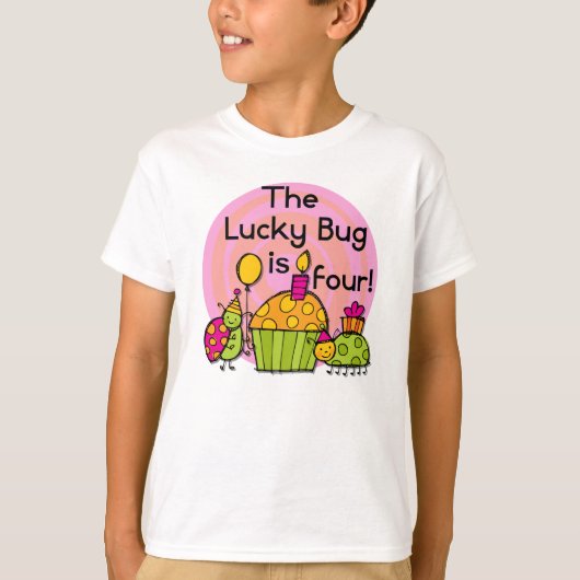 Lucky Bug Cupcake 4e verjaardag T-shirts en gesche (Voorkant)