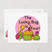 Lucky Bug Cupcake 4e verjaardag T-shirts en gesche Briefkaart (Voorkant / Achterkant)