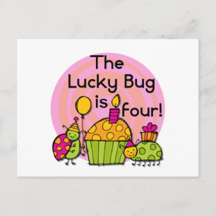 Lucky Bug Cupcake 4e verjaardag T-shirts en gesche Briefkaart