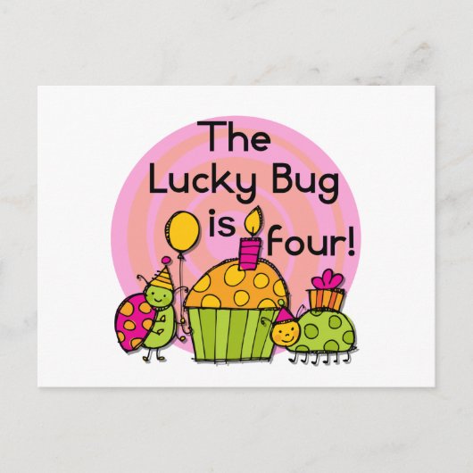 Lucky Bug Cupcake 4e verjaardag T-shirts en gesche Briefkaart (Voorkant)