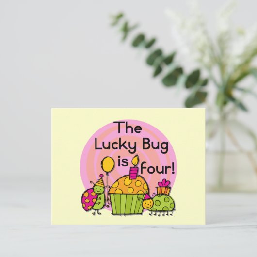 Lucky Bug Cupcake 4e verjaardag T-shirts en gesche Briefkaart (Staand voorkant)