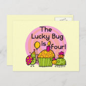 Lucky Bug Cupcake 4e verjaardag T-shirts en gesche Briefkaart (Voorkant / Achterkant)