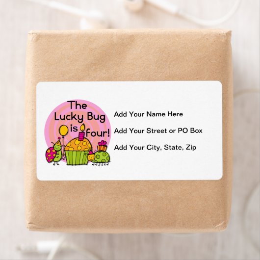 Lucky Bug Cupcake 4e verjaardag T-shirts en gesche Etiket (Insitu)