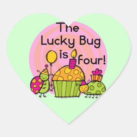 Lucky Bug Cupcake 4e verjaardag T-shirts en gesche Hart Sticker (Voorkant)