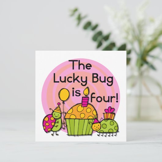 Lucky Bug Cupcake 4e verjaardag T-shirts en gesche Kaart (Staand voorkant)